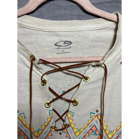 Champion Shirt Adult Large White Indigenous Southwest Colorful String Mens - Picture 4 of 8